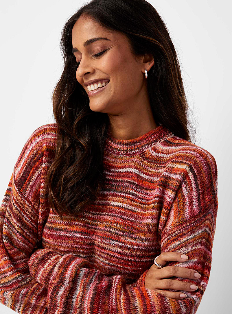 Contemporaine Patterned orange Space-dye drop-shoulder sweater for women