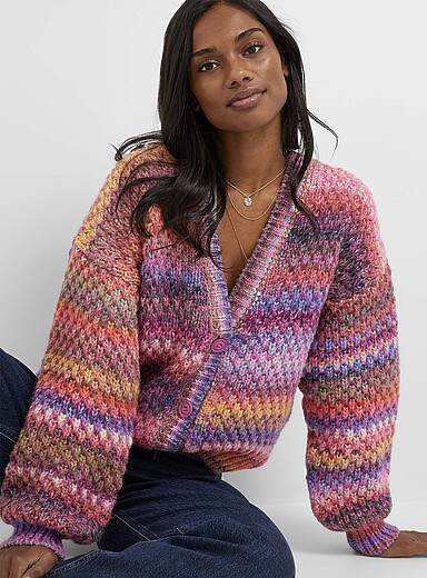 Contemporaine Patterned Pink Rainbow textured cardigan <b>Exclusive collection from Italy</b> for women