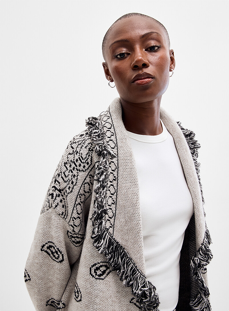 Fringed jacquard paisley open cardigan Exclusive collection from