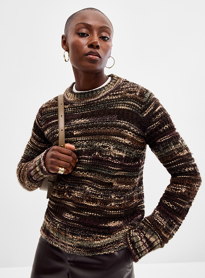 Neutral mixed weave wool sweater Exclusive collection from Italy