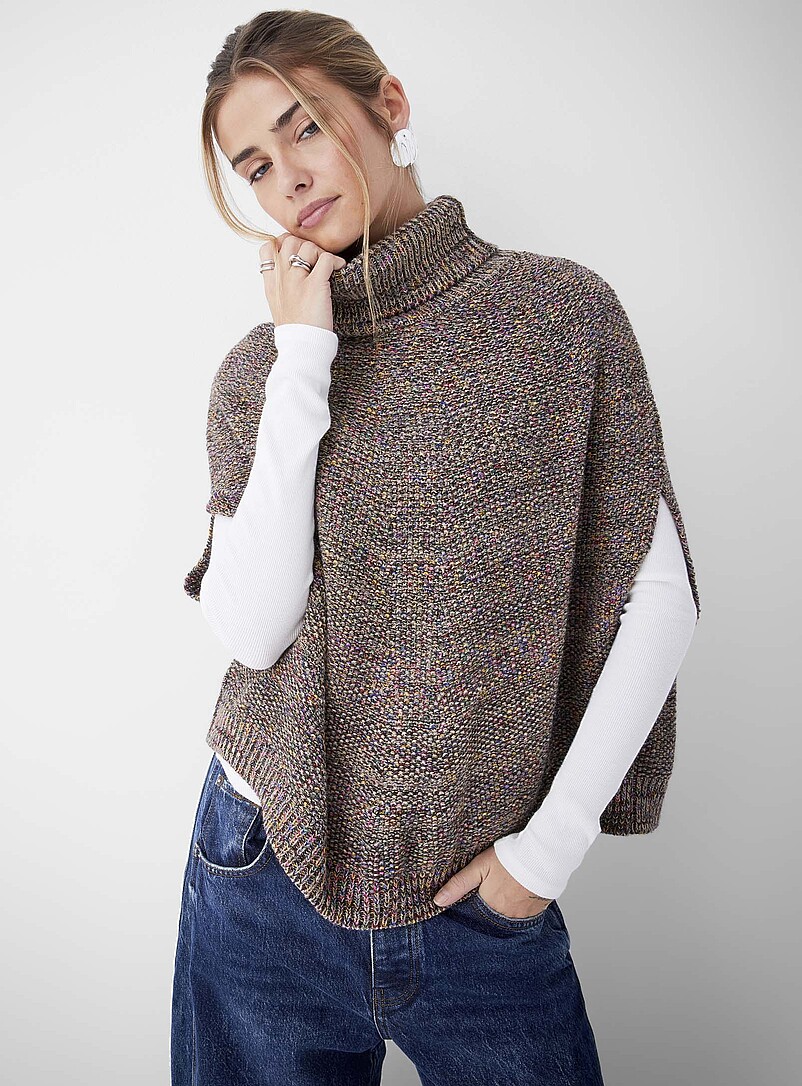 Touch of wool multicoloured turtleneck poncho product image (primary)