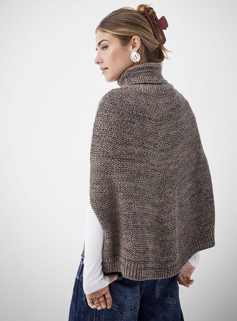 Touch of wool multicoloured turtleneck poncho product image 3