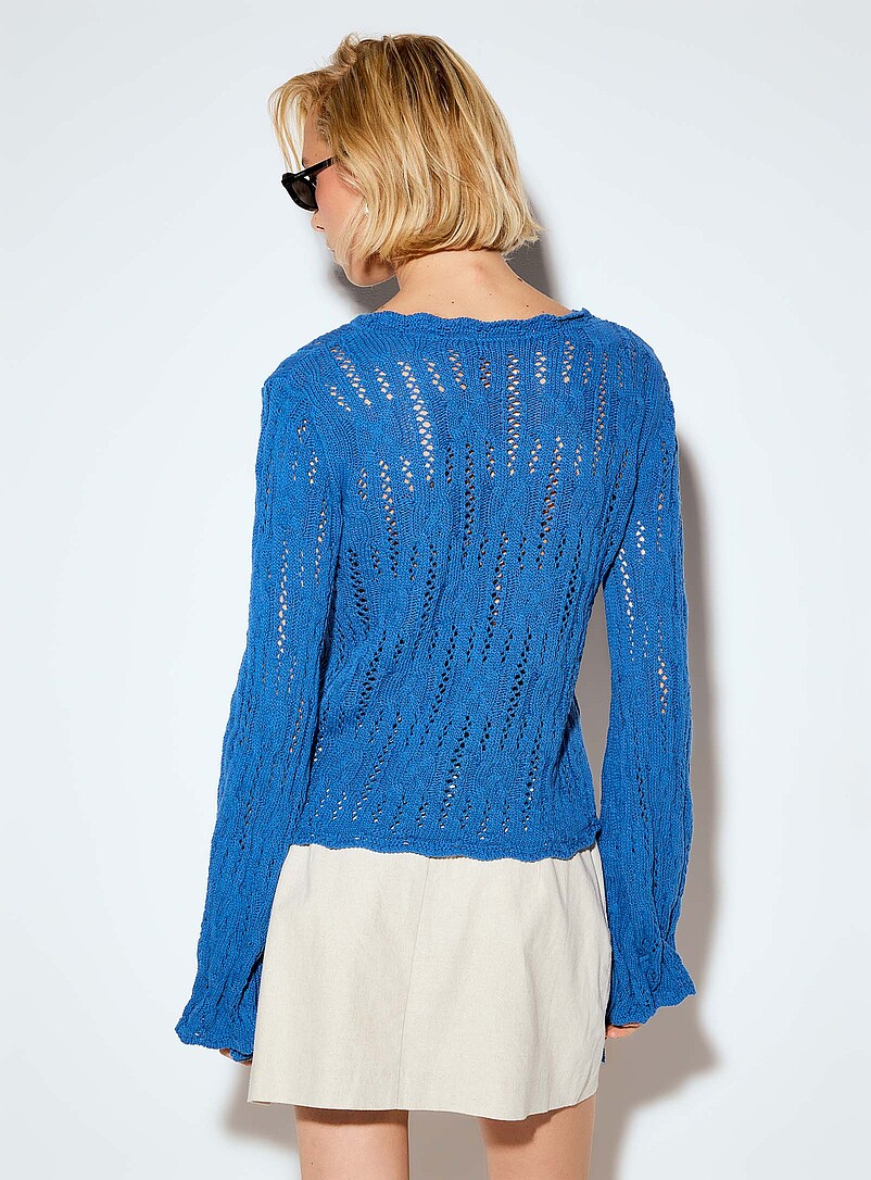 Openwork knit tie-up cuffs sweater product image 3