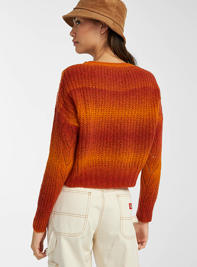 Twik: Le pull tricot pointelle dégradé Orange à motifs pour femme