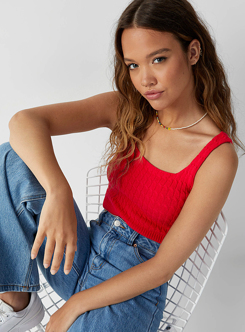 Twik Red Cable-knit cropped cami for women