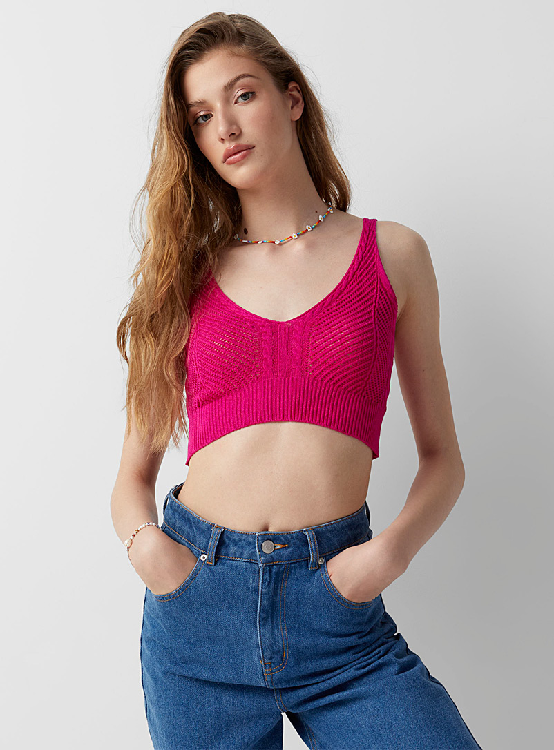 Twik Pink V-neck cropped cami for women
