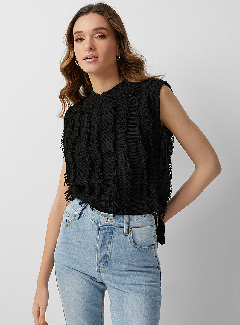 Icône Black Mini-fringes sweater vest for women