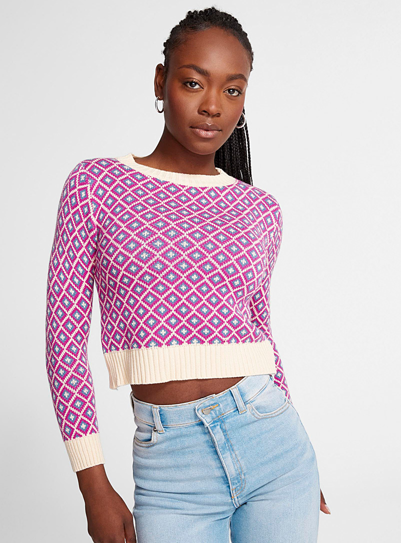 Icône Patterned pink Geometric diamonds fitted sweater for women