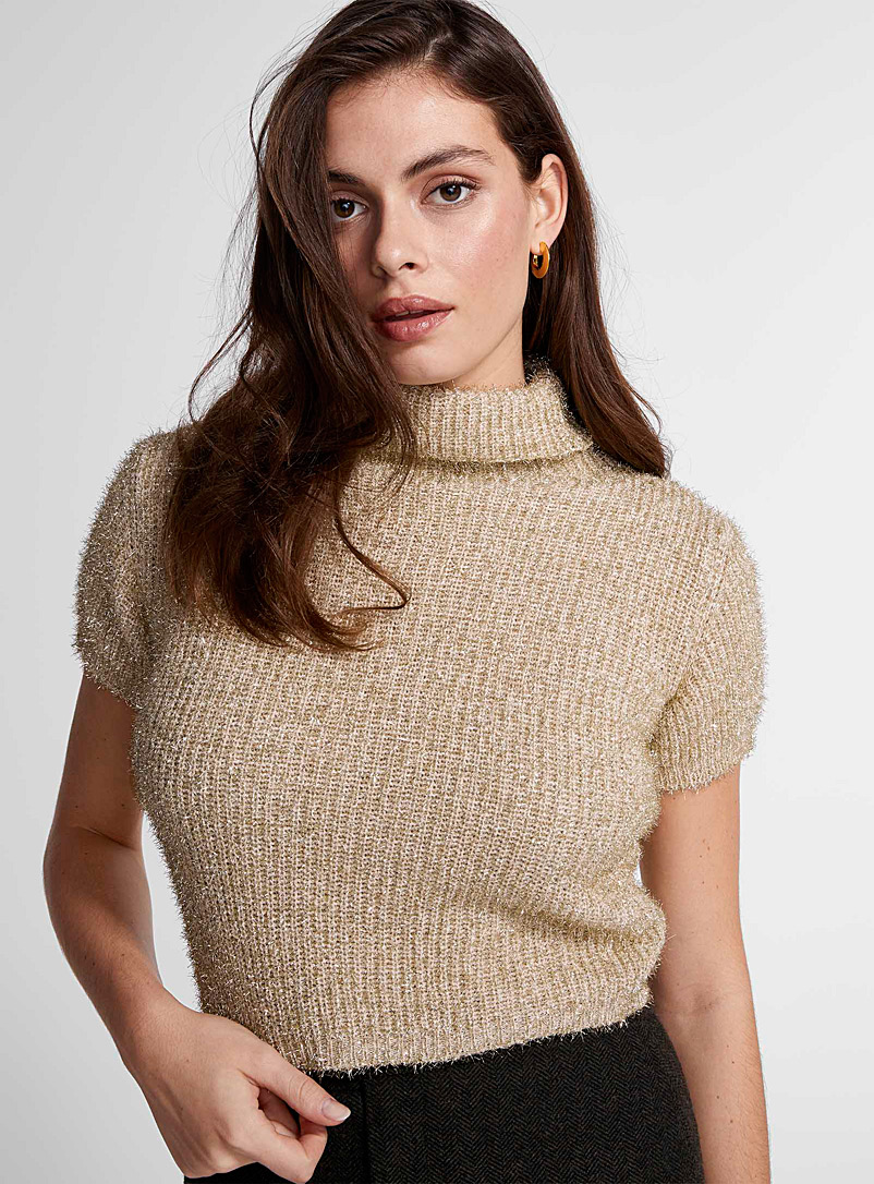 Icône Golden Yellow Glittering texture turtleneck sweater for women