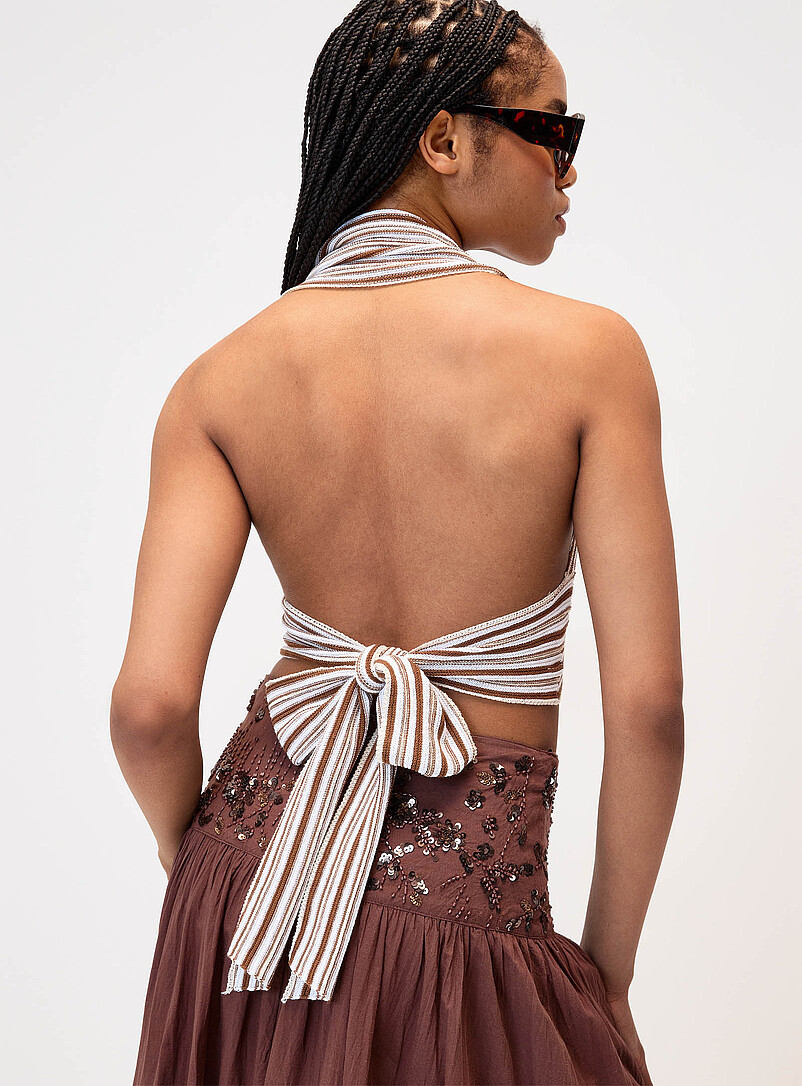Twik Patterned Blue Tricolour striped knit halter cami for women