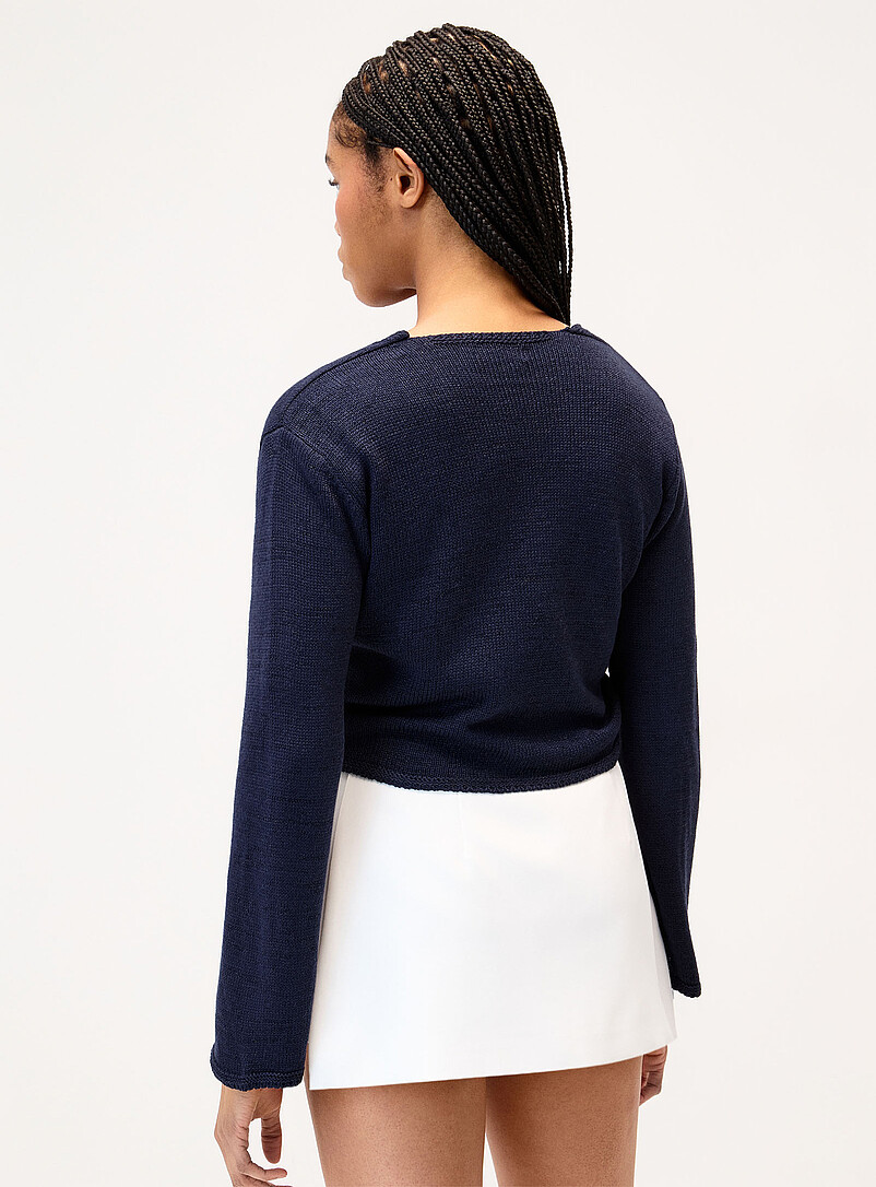 Twik: Le bol&eacute;ro tricot manches &eacute;vas&eacute;es Bleu marine - Bleu nuit pour femme