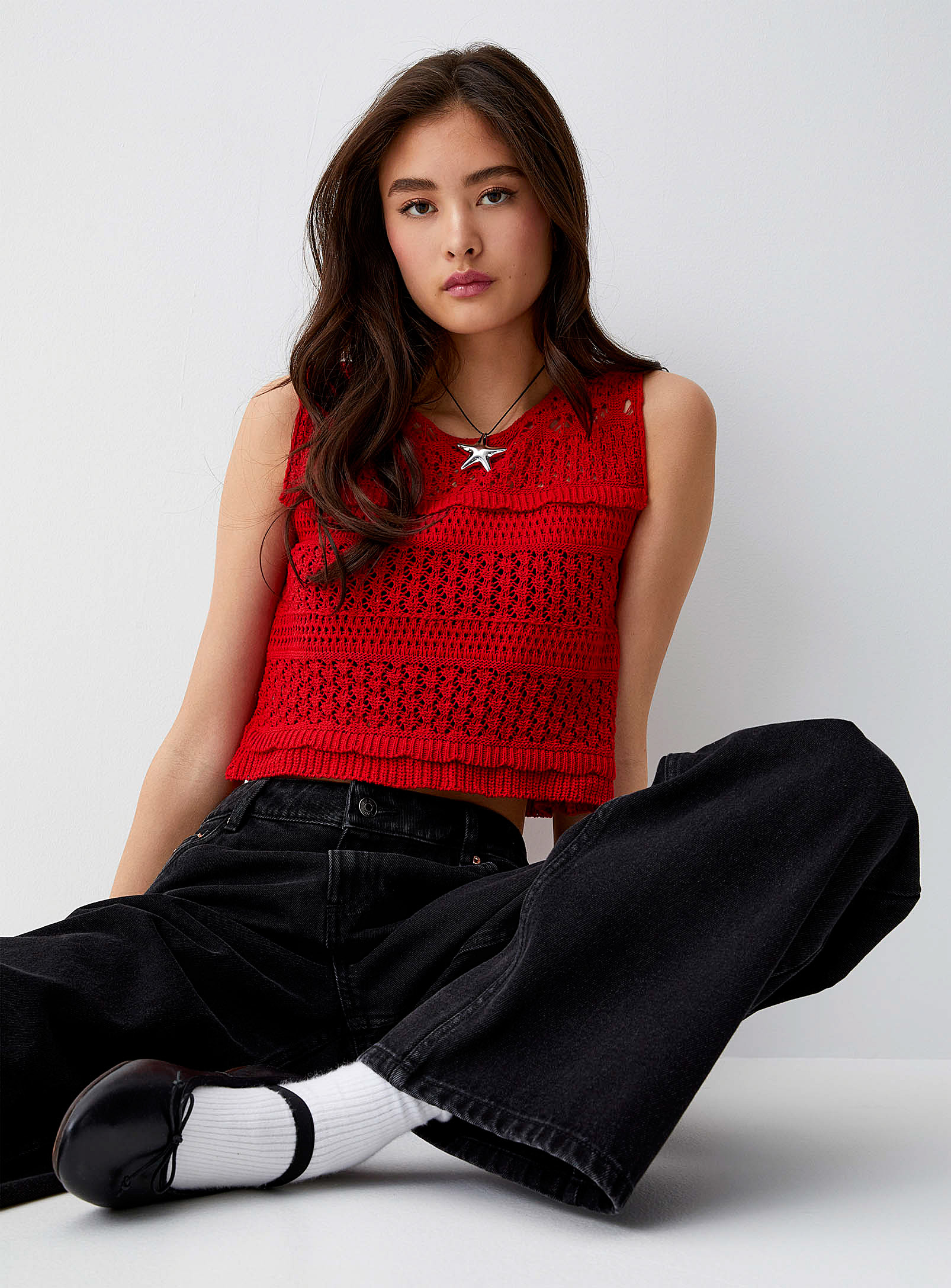 Twik Crocheted Cropped Cami In Black
