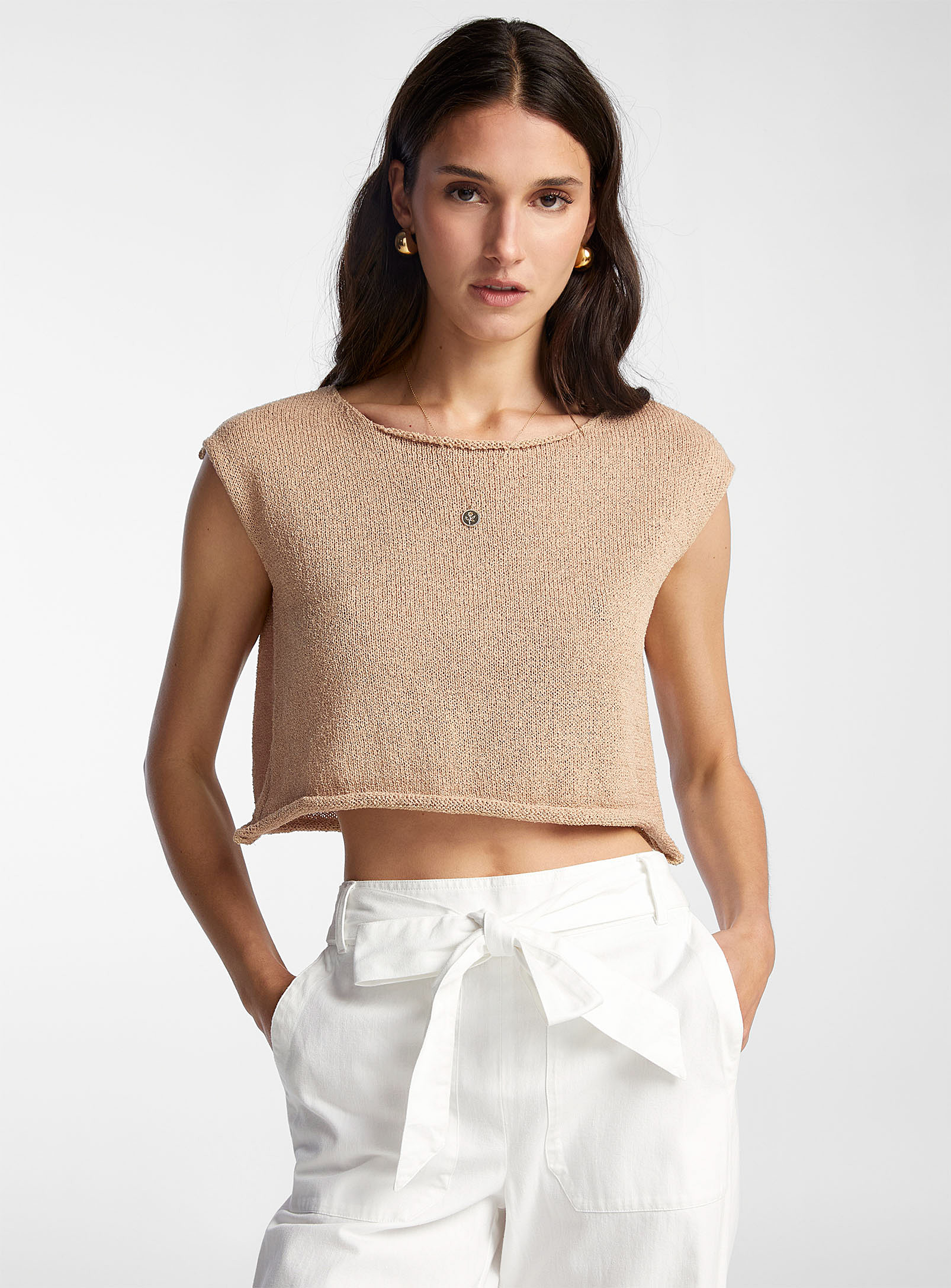 Icone Rolled Edging Boxy-fit Cami In Brown