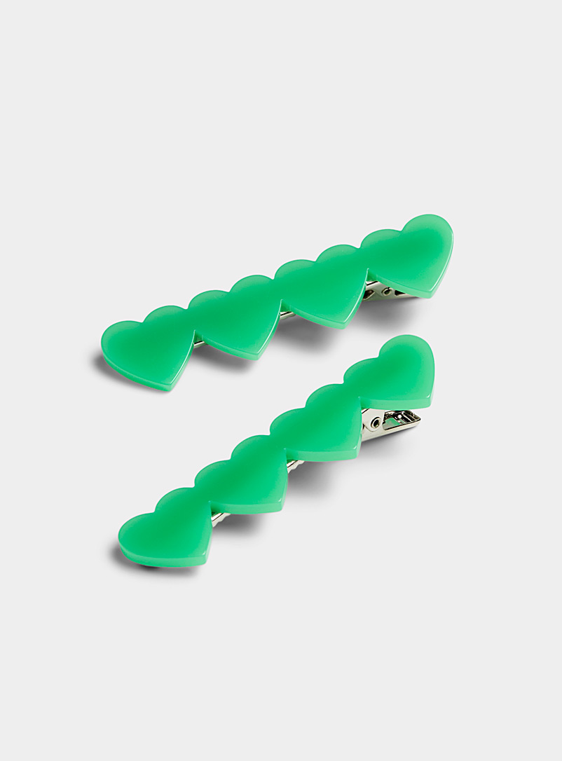 Simons Kelly Green Colourful heart barrettes Set of 2 for women