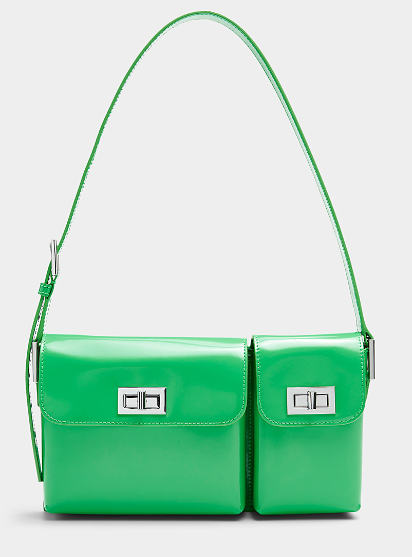 BY FAR Green Billy leather flap bag for women