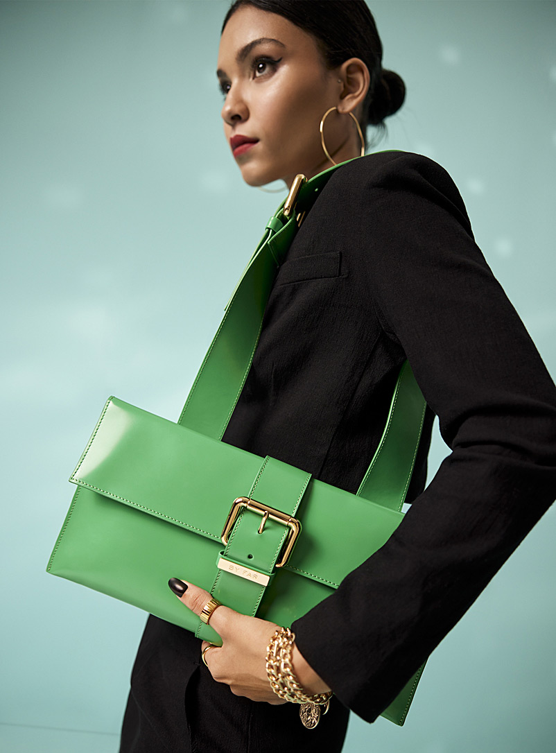 BY FAR Green Carol leather envelope bag for women