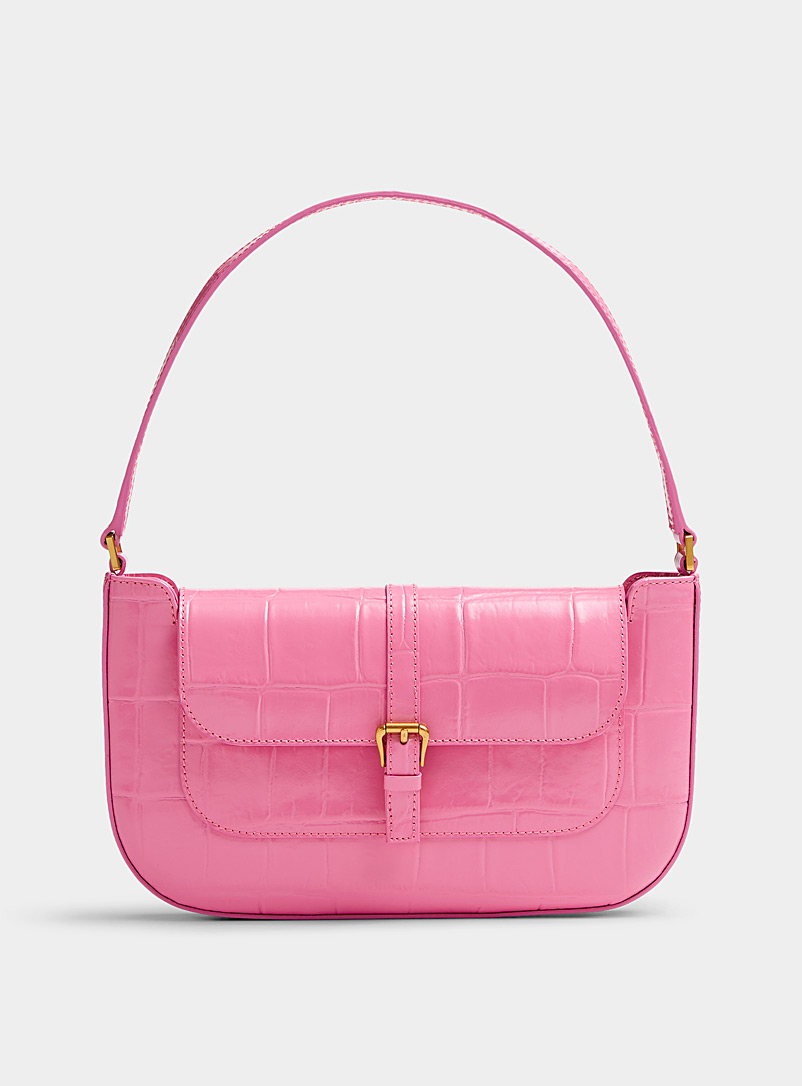 BY FAR Pink Miranda croc leather baguette bag for women