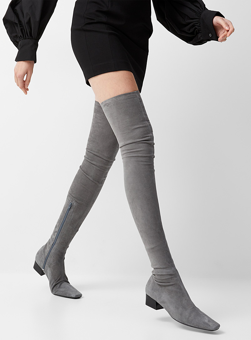 BY FAR Dark Grey Colette suede thigh-high boots Women for women