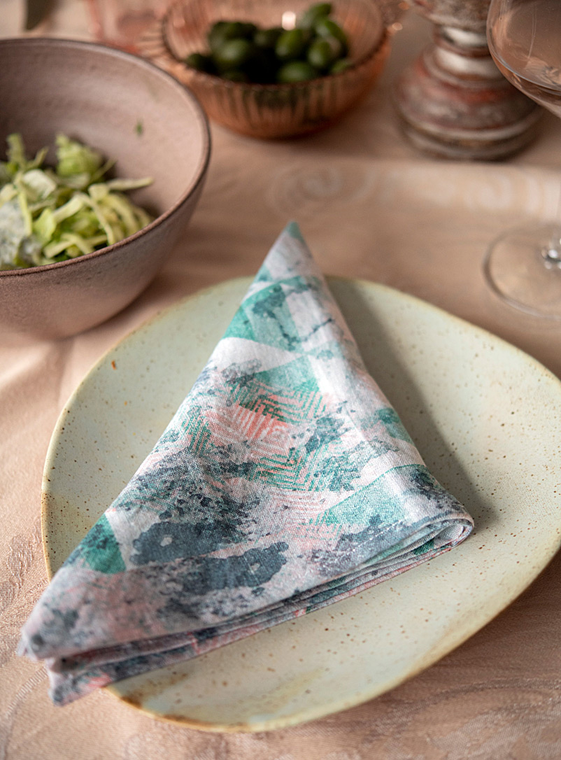 Très dion: La serviette de table en lin Répétition altérée Sarcelle-turquoise-aqua