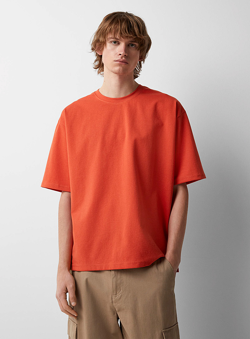 Djab: Le t-shirt carré ample Orange brûlé - Brique pour homme