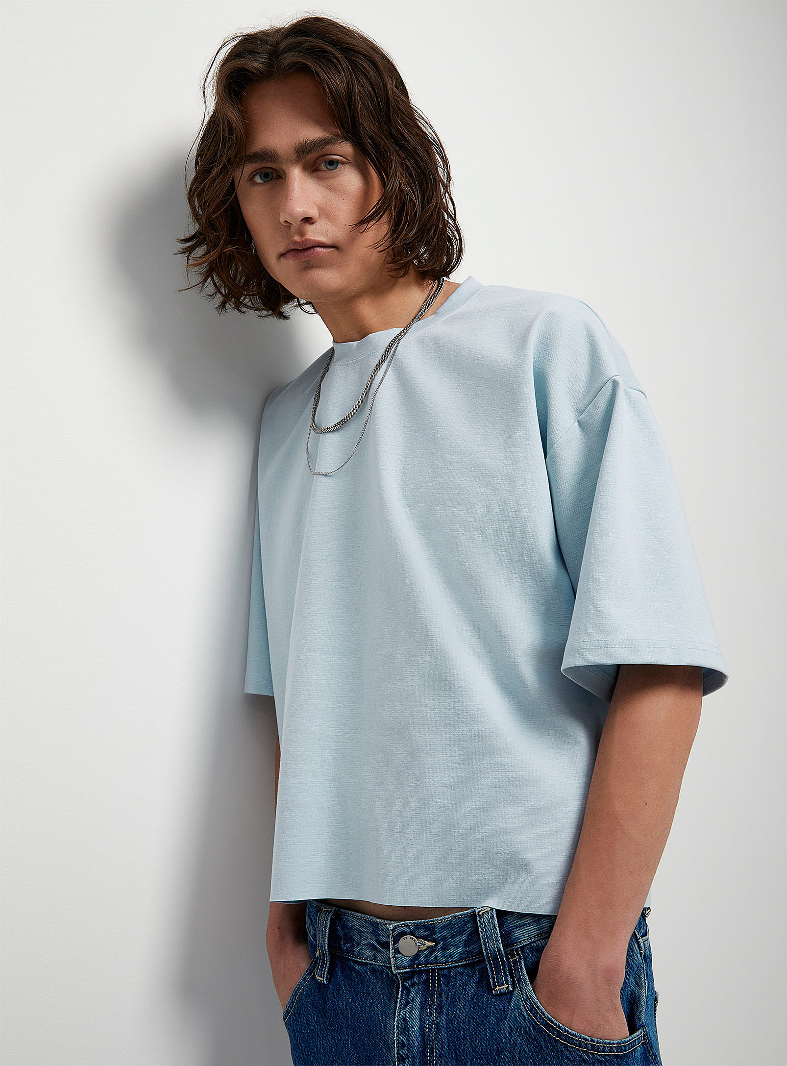 Djab Loose Cropped T-shirt In Baby Blue