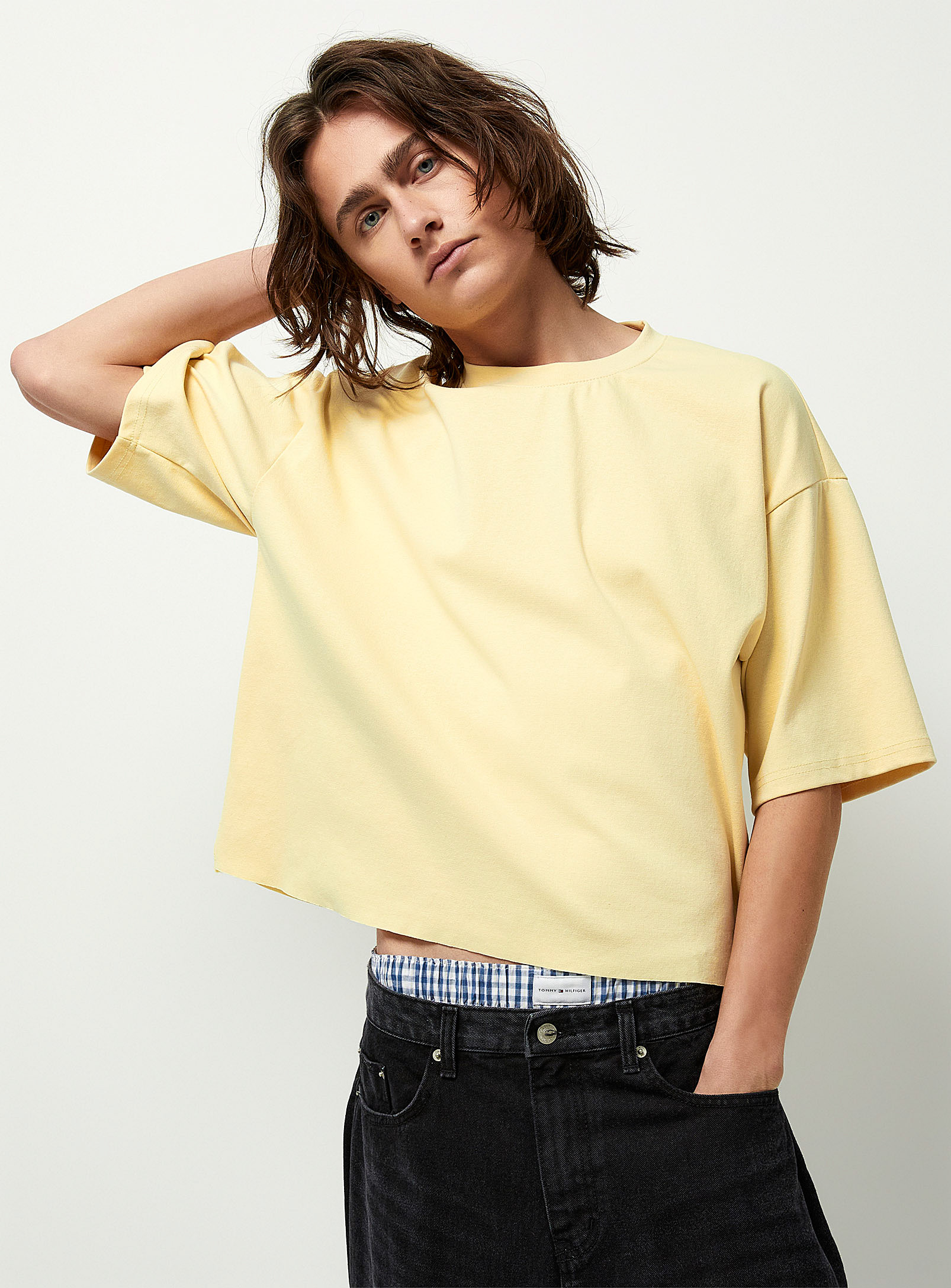 Djab Loose Cropped T-shirt In Corn/vanilla Yellow