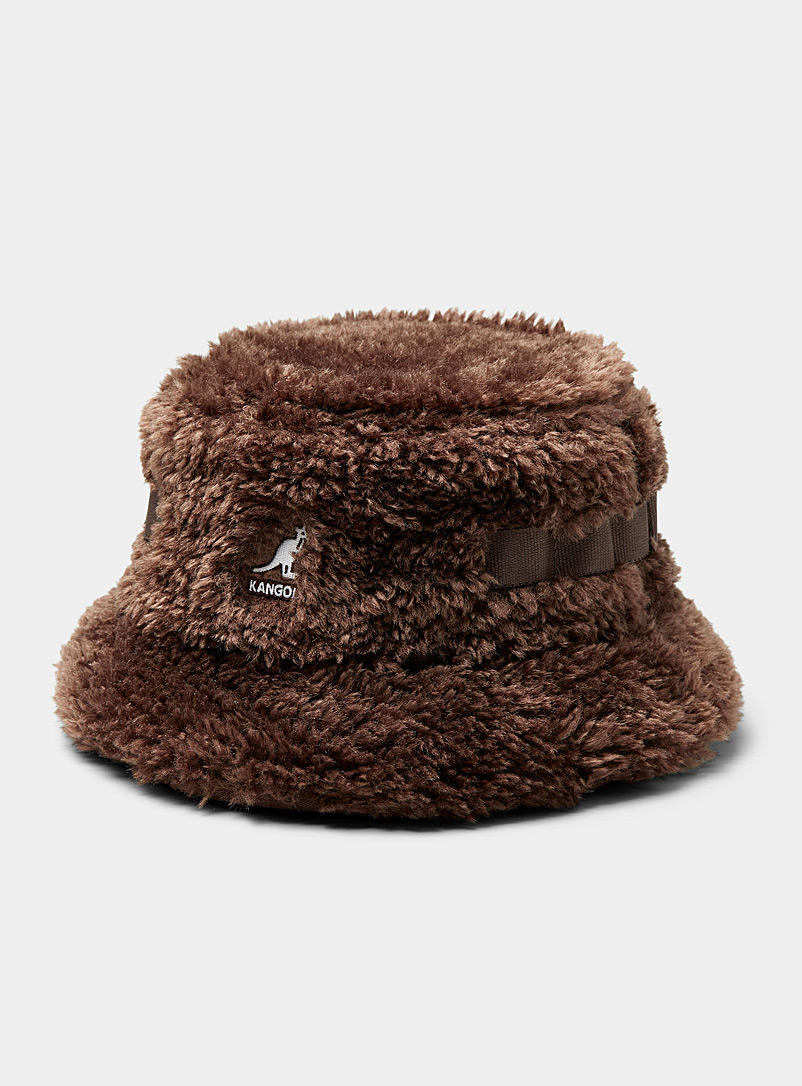 Kangol Brown Ear flap plush bucket hat for men