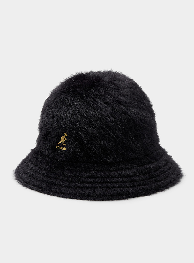 Kangol Black Golden logo fuzzy bucket hat for men
