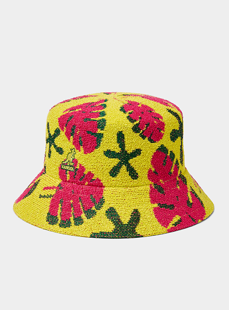 Kangol Patterned Yellow Retro foliage terry bucket hat for women