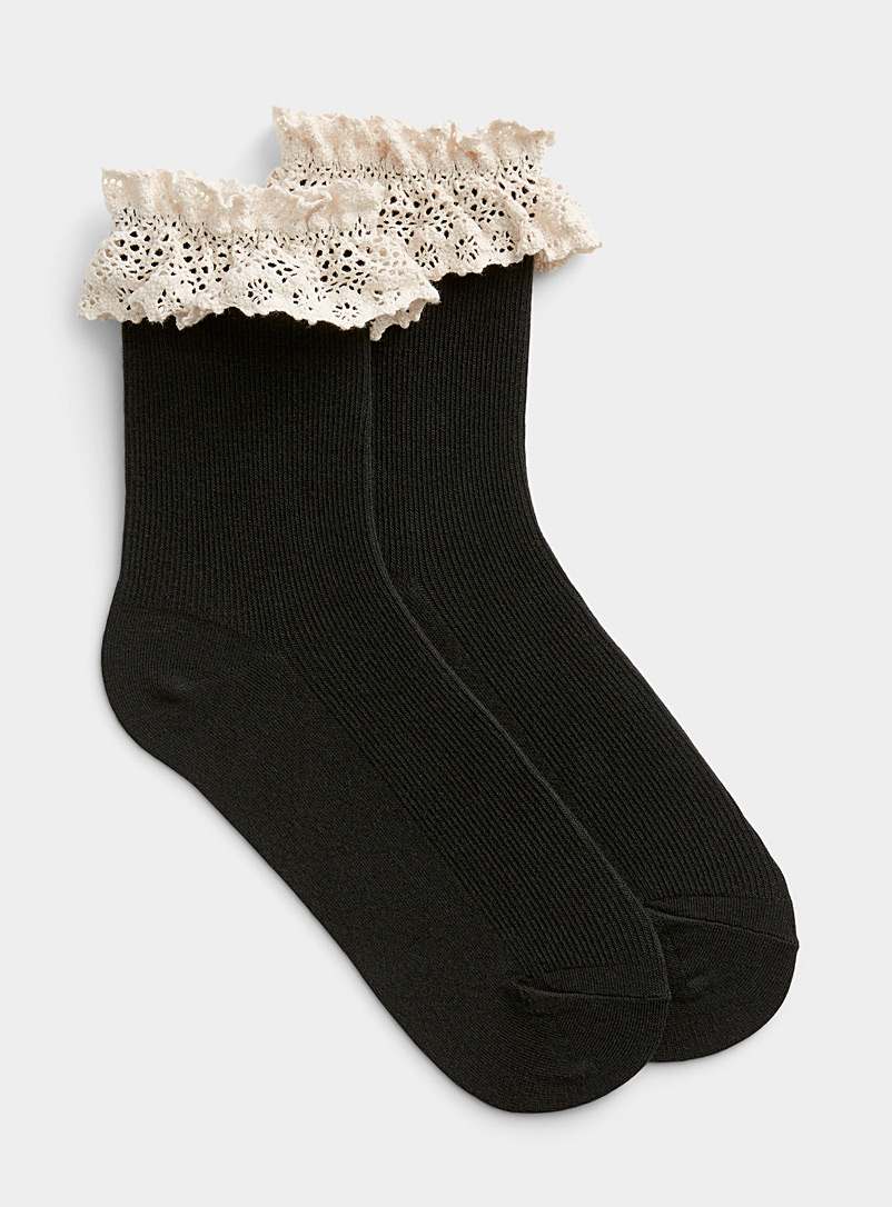 Simons Black Lace ruffle sock for women