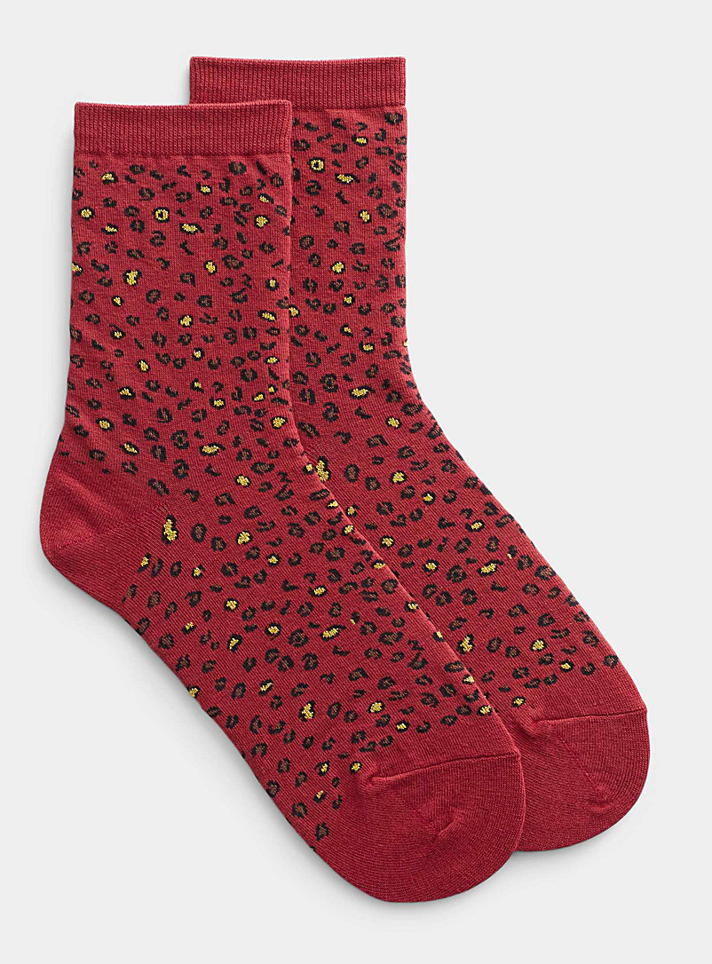 Simons Red Spotted leopard socks for women