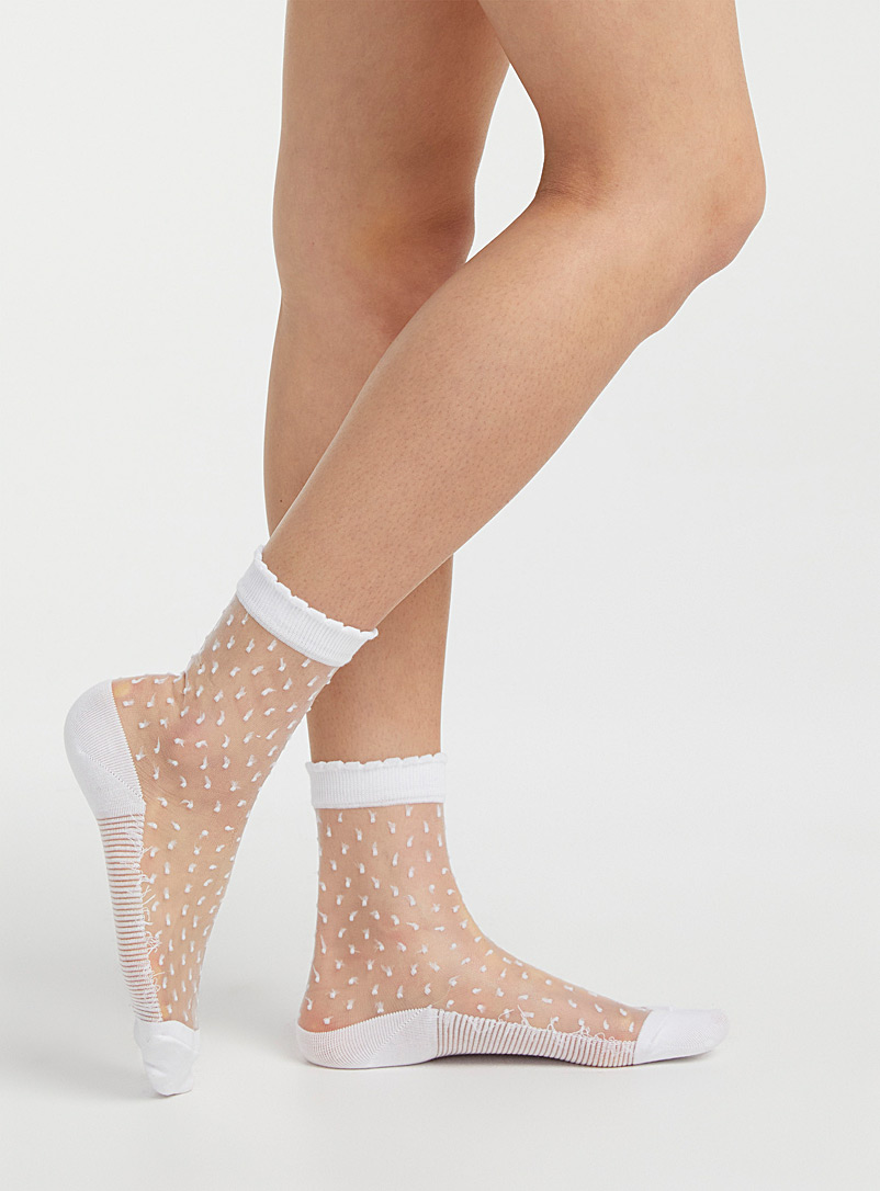 Simons White Mini-pattern sheer socks for women