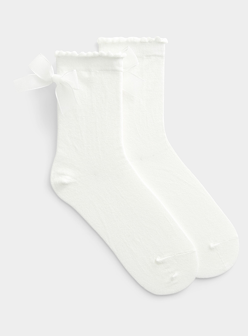 Simons White Delicate bow socks for women