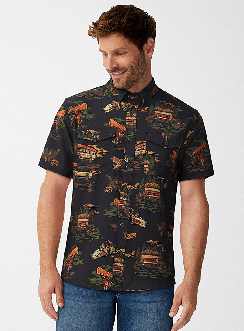 Hooké Patterned black Fishing-camp shirt for men