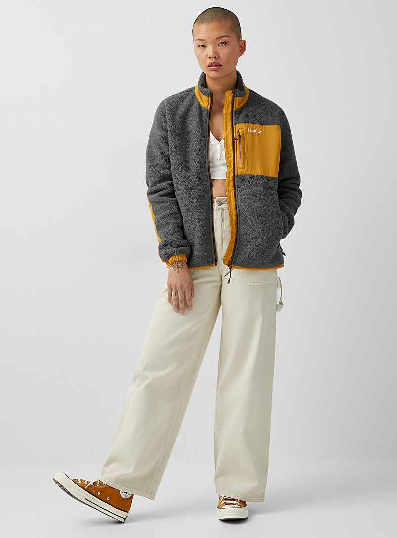 Hooké Grey Colour blocks sherpa jacket for women