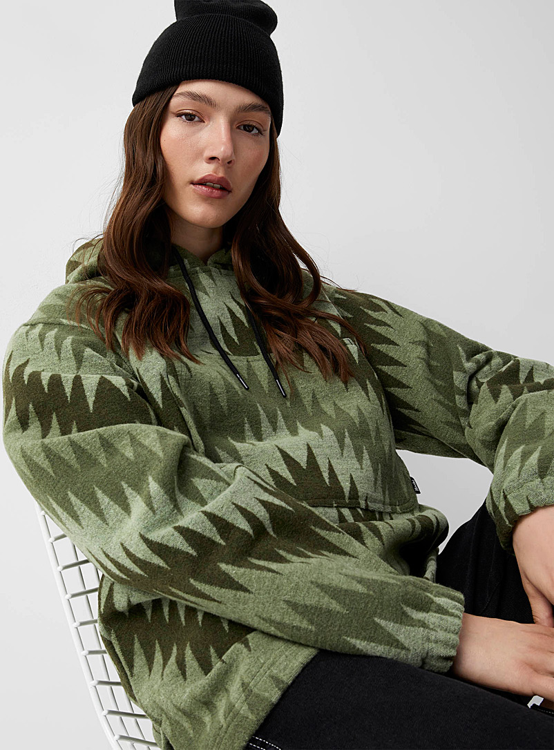 Hooké Patterned Green Forest herringbone hoodie for women
