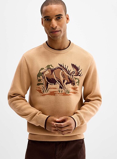 Hook&eacute; Camel Moose jacquard sweater for men