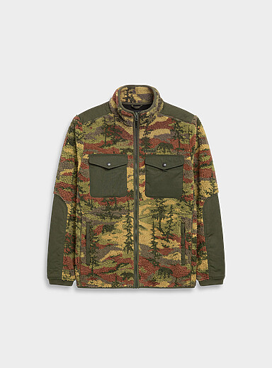 Hook&eacute;: La veste moutonn&eacute;e Mistassini Vert &agrave; motifs pour homme