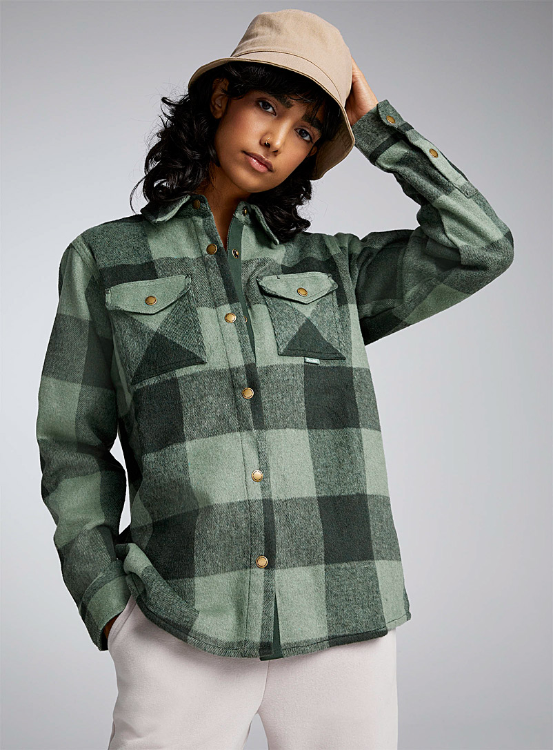 Hooké Patterned Green Sage flannel overshirt for women