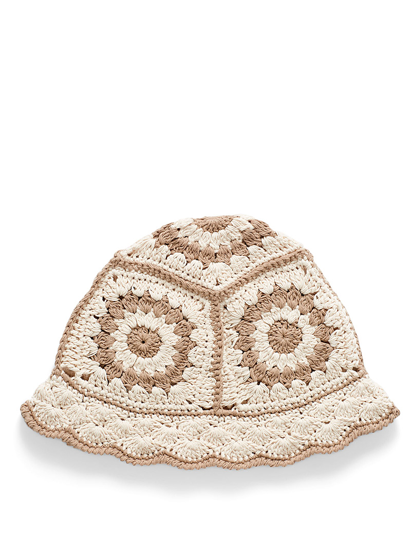 Simons Patterned White Patchwork crochet cloche for women