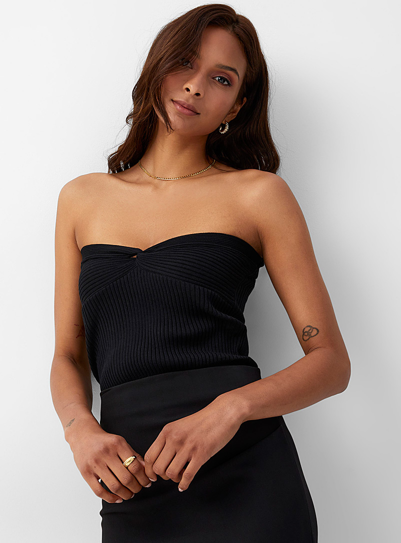 Icône Black Twisted ribbed tube top for women