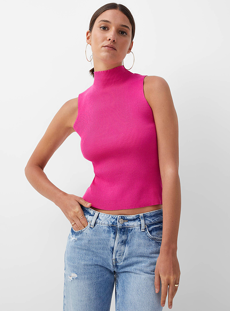 Icône Medium Pink Ribbed mock neck cami for women