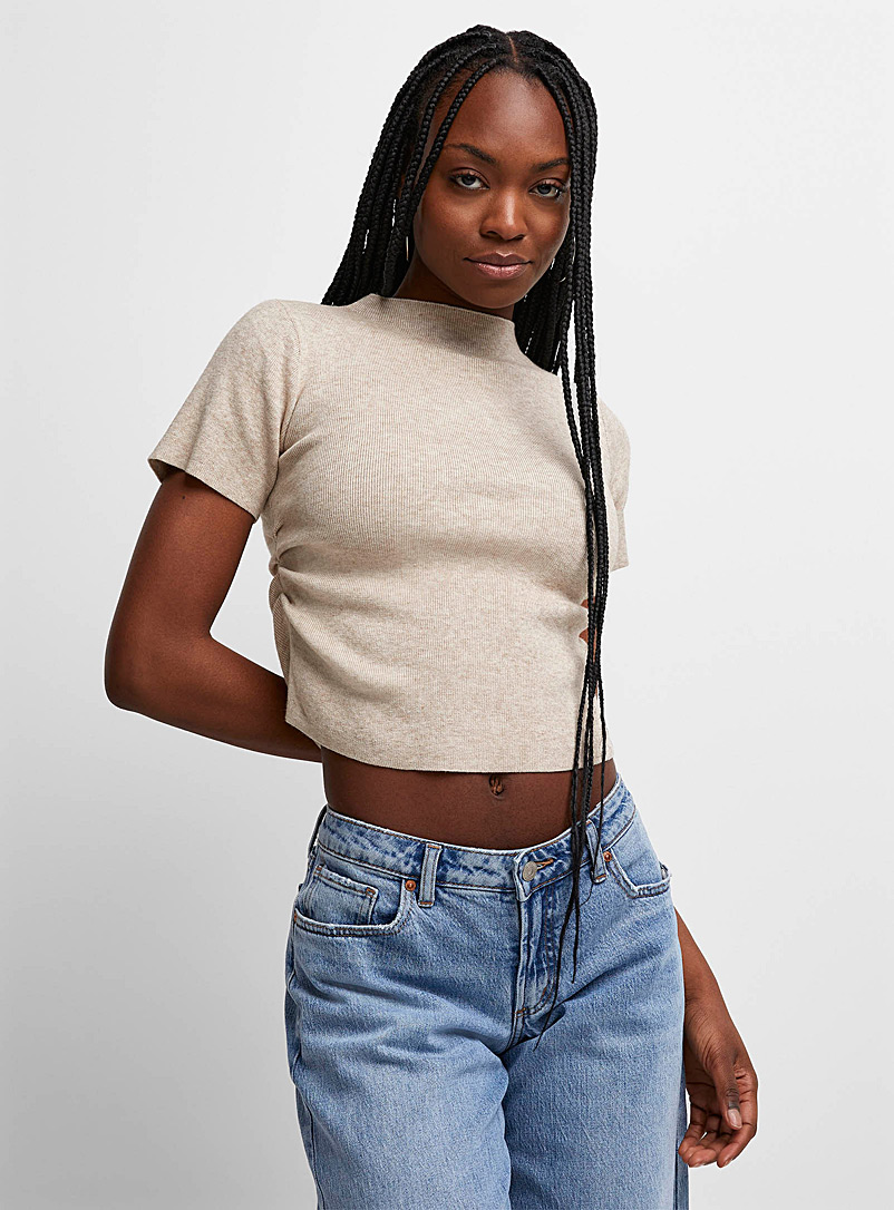 Icône Ecru/Linen Gathered waist short-sleeve sweater for women