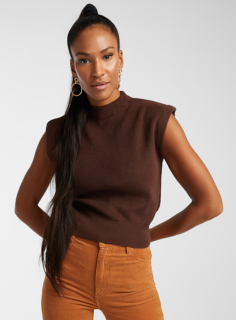 Icône Dark Brown Shoulder pad look sweater for women