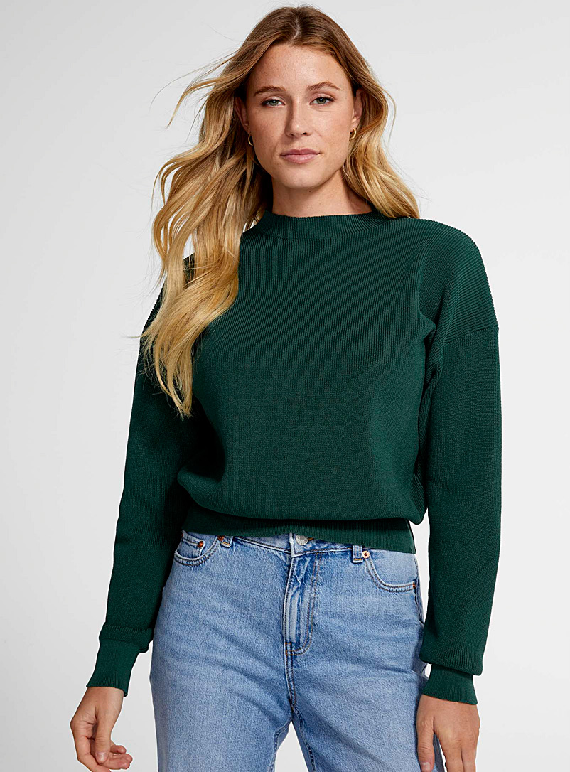 Icône Green Small mock neck boxy-fit sweater for women