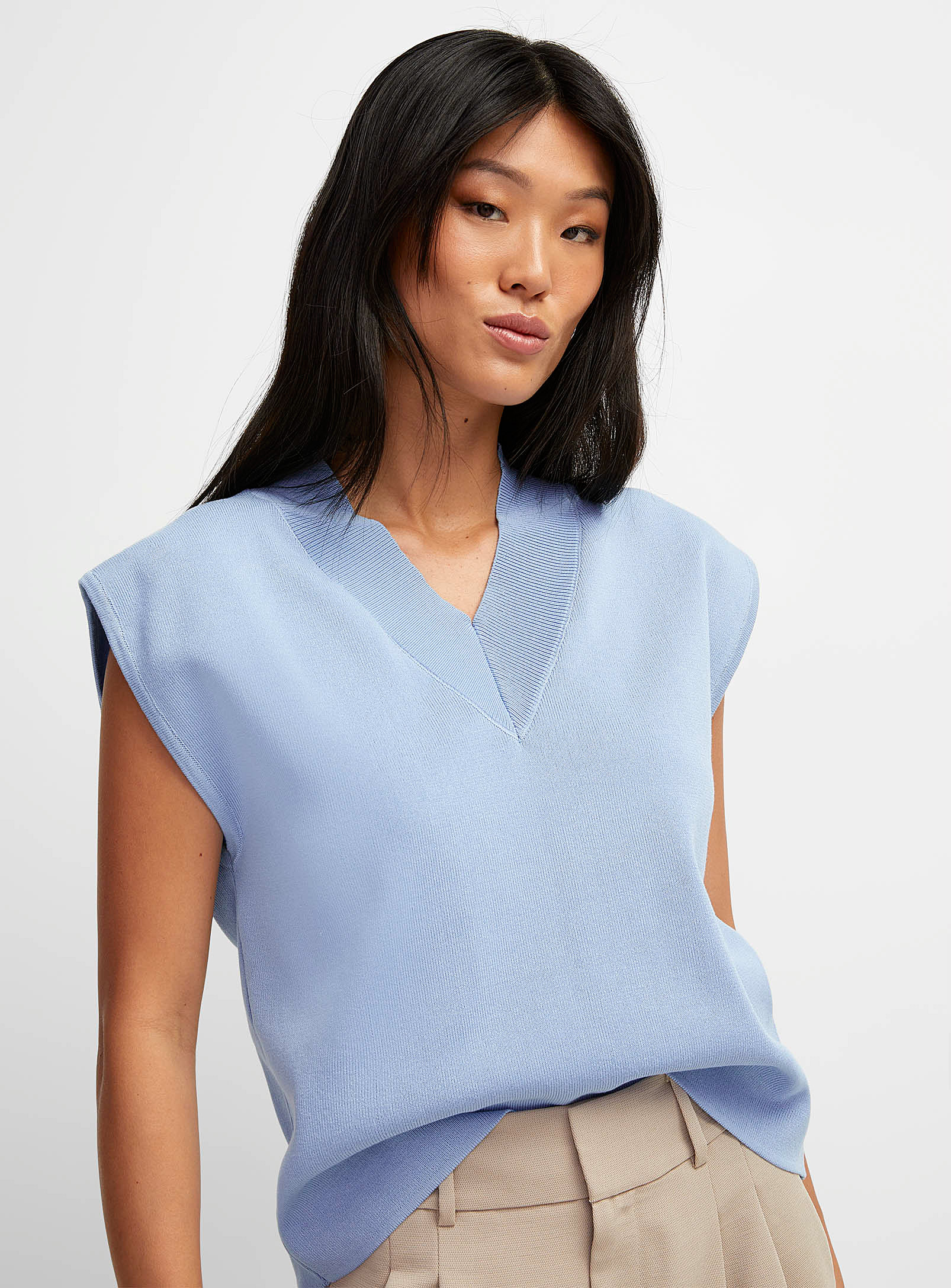 Icone Cap-sleeve V-neck Sweater Vest In Baby Blue