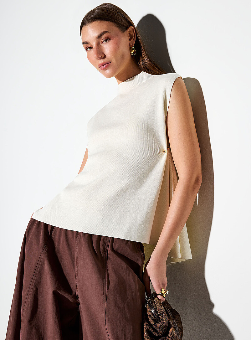 Metallized Pins Draped Mock-Neck Cami