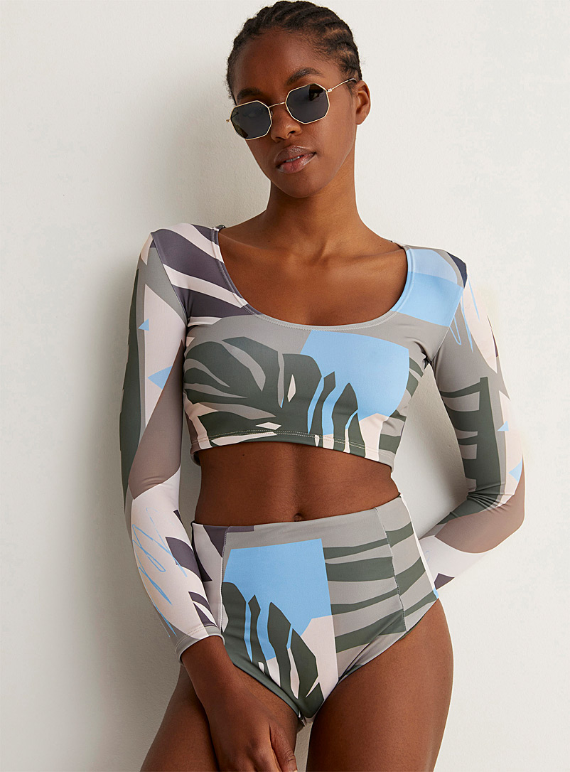 Othersea Patterned Green Zévallos graphic palm tree cropped rashguard for women