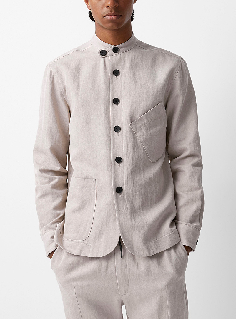 Sarah Pacini MAN Cream Beige Patch pocket cotton and linen jacket for men