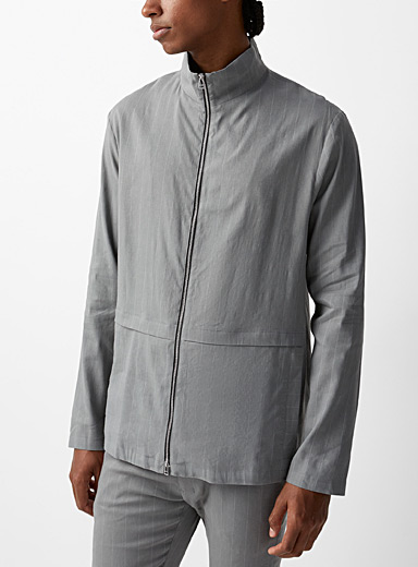 Sarah Pacini MAN Light Grey Zippered pinstriped jacket for men